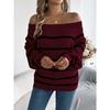 Damen Oversize Sweatshirt für Herbst/Winter Lässig Gestreift Schulterfrei Glockenärmel Pullover Damen Langarm Strickpullover