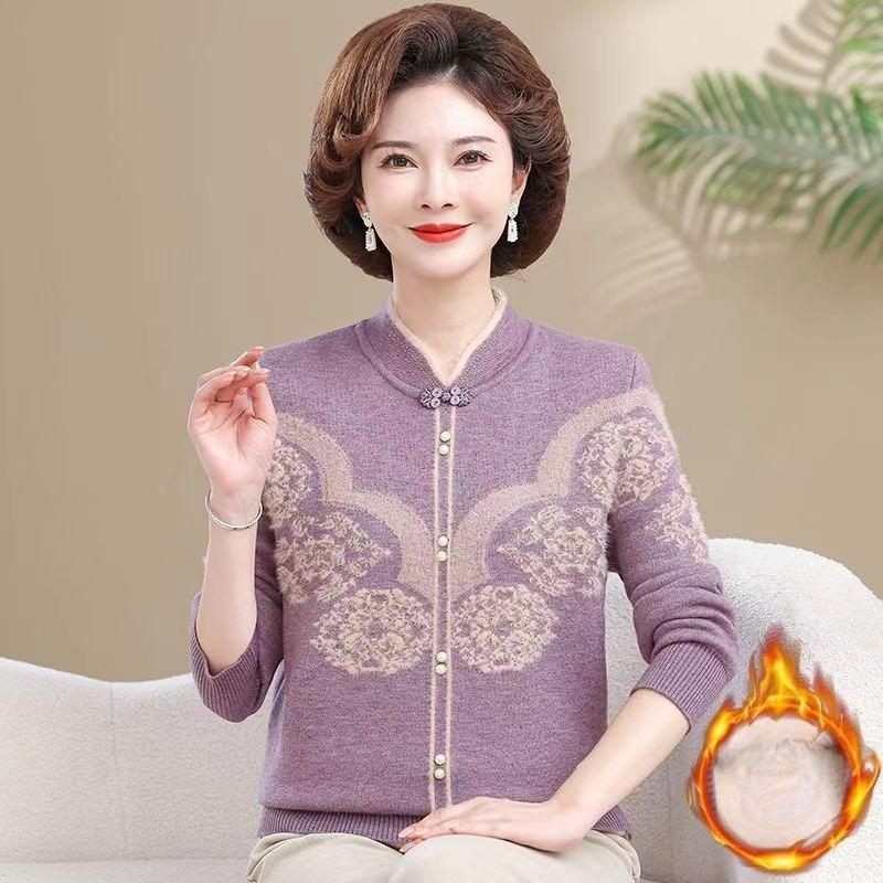 

Осень Зима Женский Свитер из Норкового Флиса Свободный Большого Размера Шерстяной Свитер Вышитый Пуловер Флис Утепленные Вязаные Топы M фиолетовый