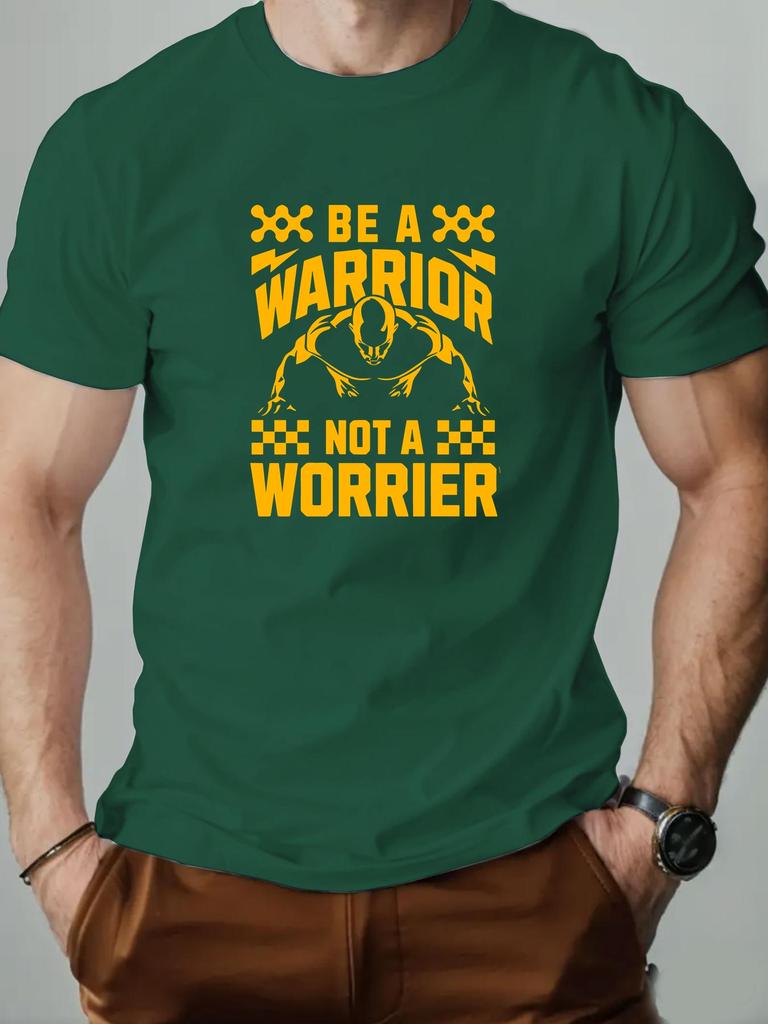 Mens Cotton TShirt BE A WARRIOR NOT A WORRIER Summer Round Neck Short Sleeve Graphic Breathable Fashion Casual TShirt