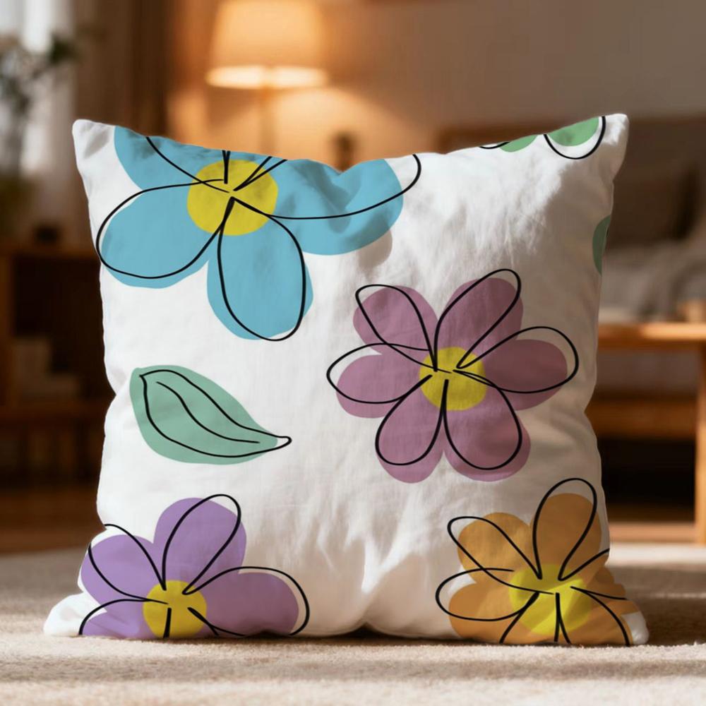 Hot Line Flowers Cushion Cover Soft Washable Pillow Case Multi-Scene for Couch Bed Travel Office Use