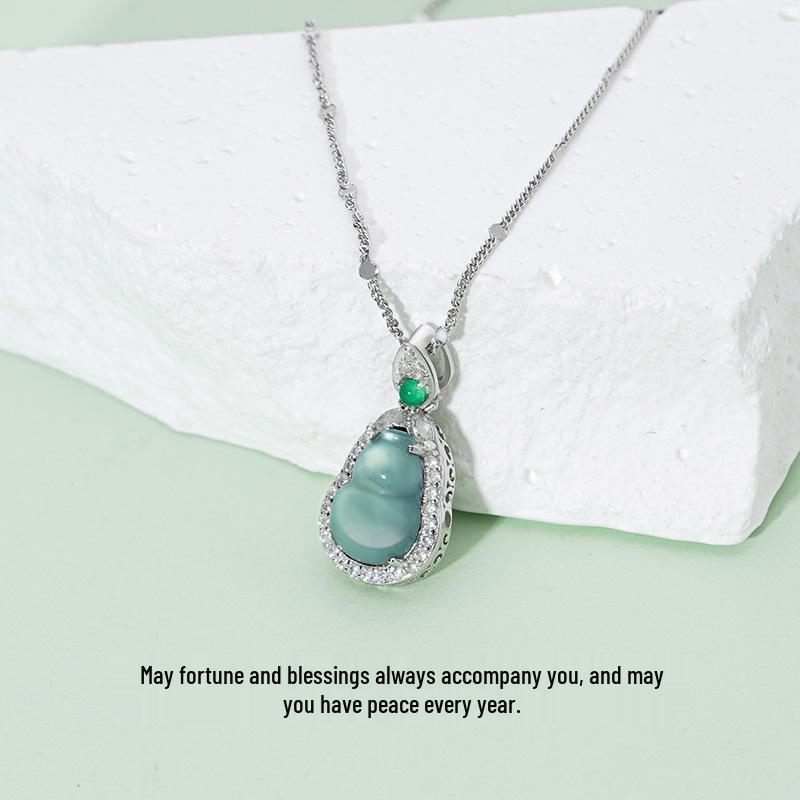 Tichiya Women s S925 Sterling Silver Jade Gourd Necklace with Zircon Stone 925 Silver