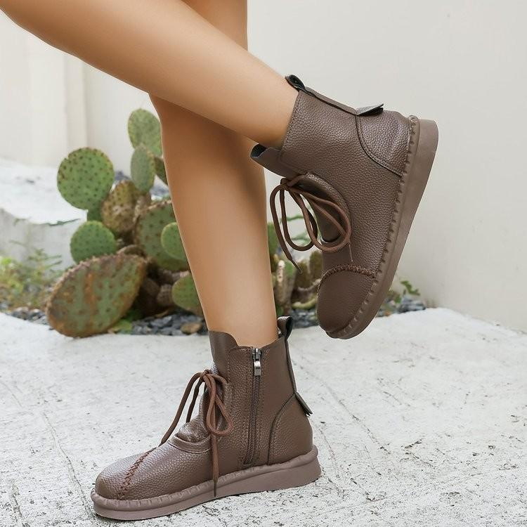Fashion New Women Fashion Cross-tied Women's Boots Daily Boots Women Hot Sale Round Toe Comfortable Flat Shoes Ankle Boots Zapatos Mujer