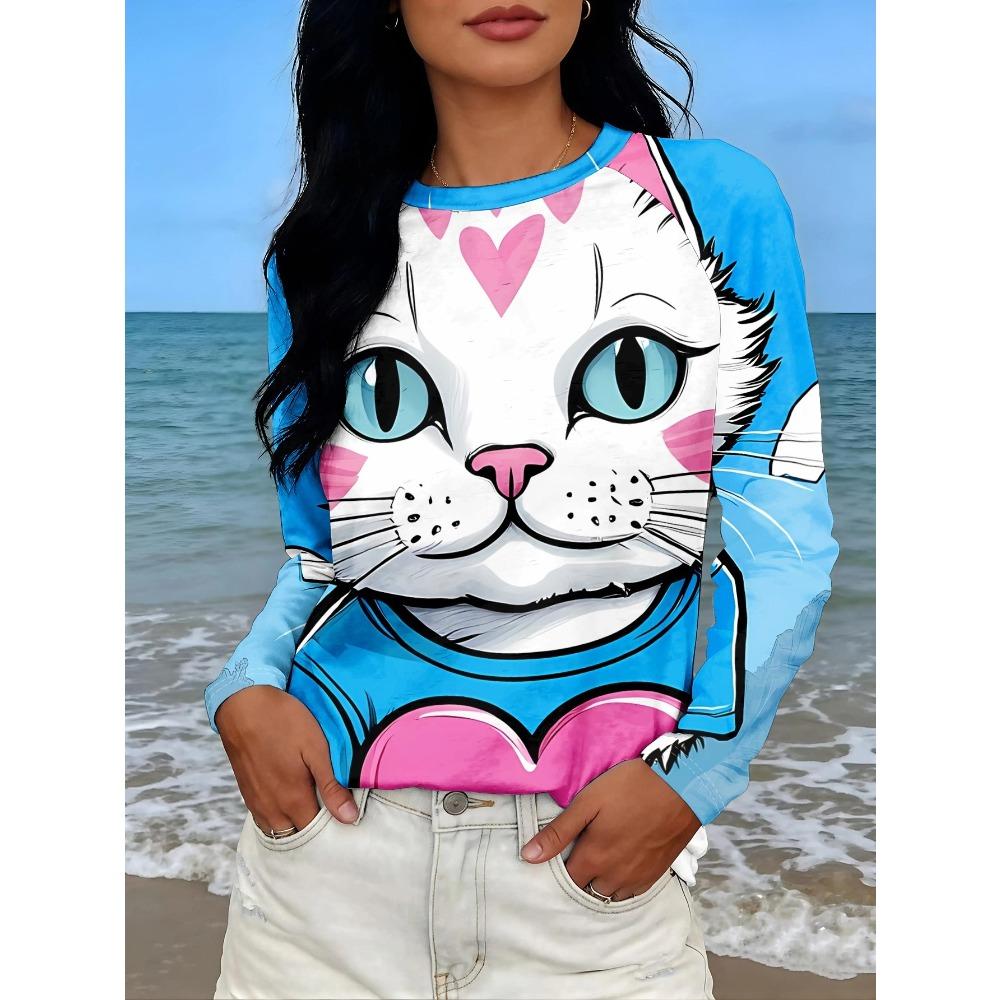 Fashionable Comfortable Breathable Women's T-shirt Colorful Creative Pattern Casual Sports Versatile Round Neck Long Sleeved T-shirt