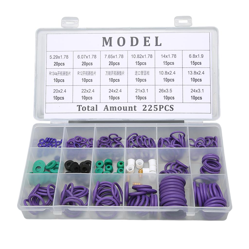 225PCS Car Air Conditioner O Ring Seal Set 14 Sizes Assortment with Washer Spacer for Machinery Industry Home