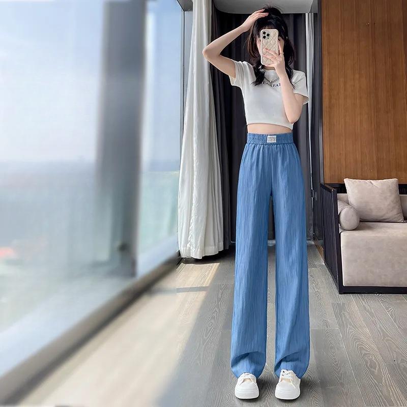 

Tencel Cowboy Wide Leg Pants Women Thin Summer High Waisted Draped Casual Straight Cooler Ice Silk Trousers S світло-синій колір