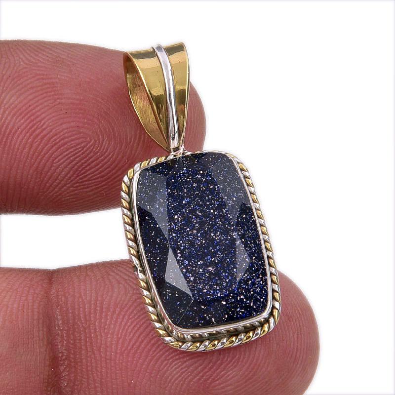 

Natural Blue Sunstone 925 Solid Sterling Silver Gift TwoTone Pendant 1.50 k3C46
