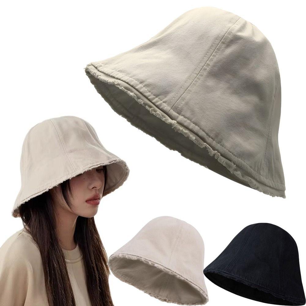 Solid Color Panama Sun Cap Large Brim Outdoor Fisherman Hat Fashionable Cotton Basin Hat  Winter