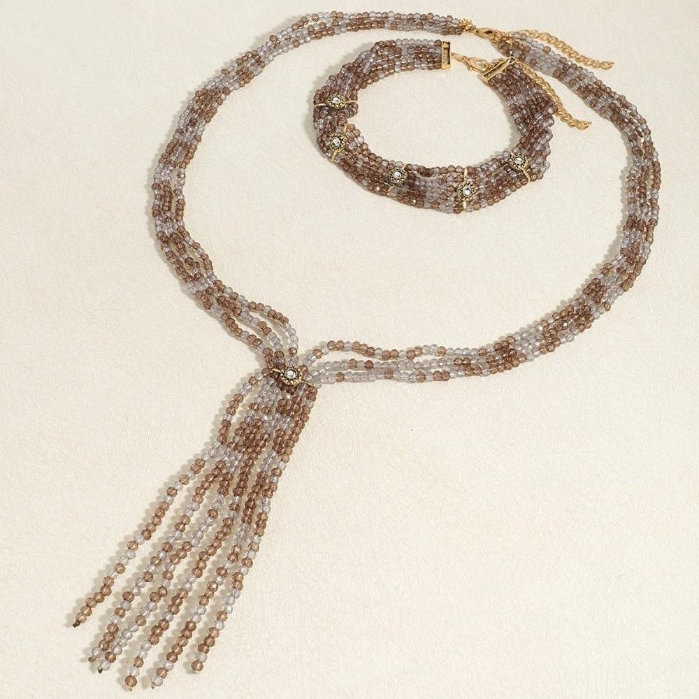 2 PCS Versatile Beaded Choker Necklace 2 Layers Women Collarbone Chain Stacked Beads Necklace  Party