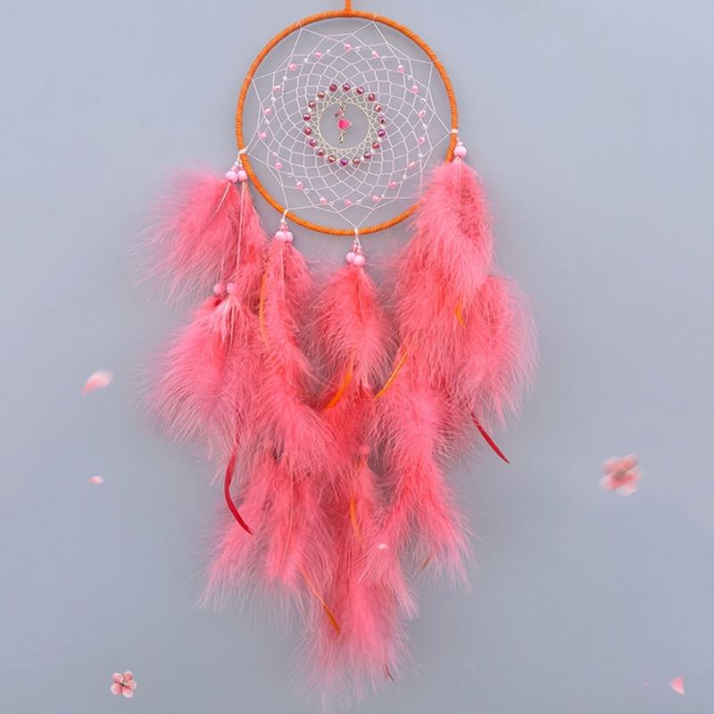 Feder-Traumfänger Bastelanhänger mit Flamingo-Charm für Heimdekorationen und Hochzeitsfeier-Wandbehang-Ornament