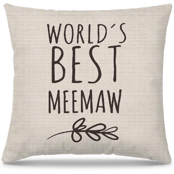 Meemaw Gifts Pillow Covers 18x18, Best Grandma Gifts for Birthday Mother s Day from Grandchildren, World s Best Meemaw Decorative Throw Pillow Cover