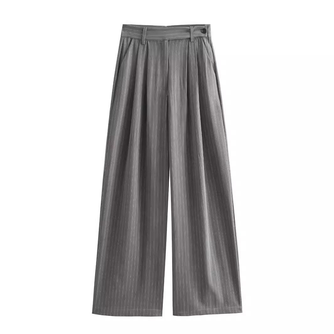 

Женский комплект из полосатого пиджака и топа, осенний ретро-женский свободный офисный костюм с высокой талией, брюки со складками и застежкой-молнией, комплект из 2 предметов L