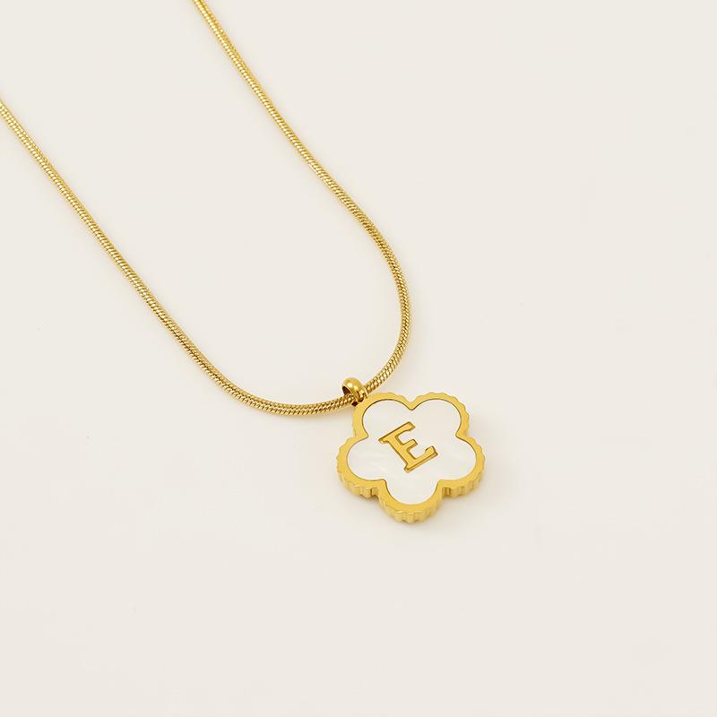 Stainless steel five-leaf clover 18K letter necklace high sense 26 shell letter pendant jewelry