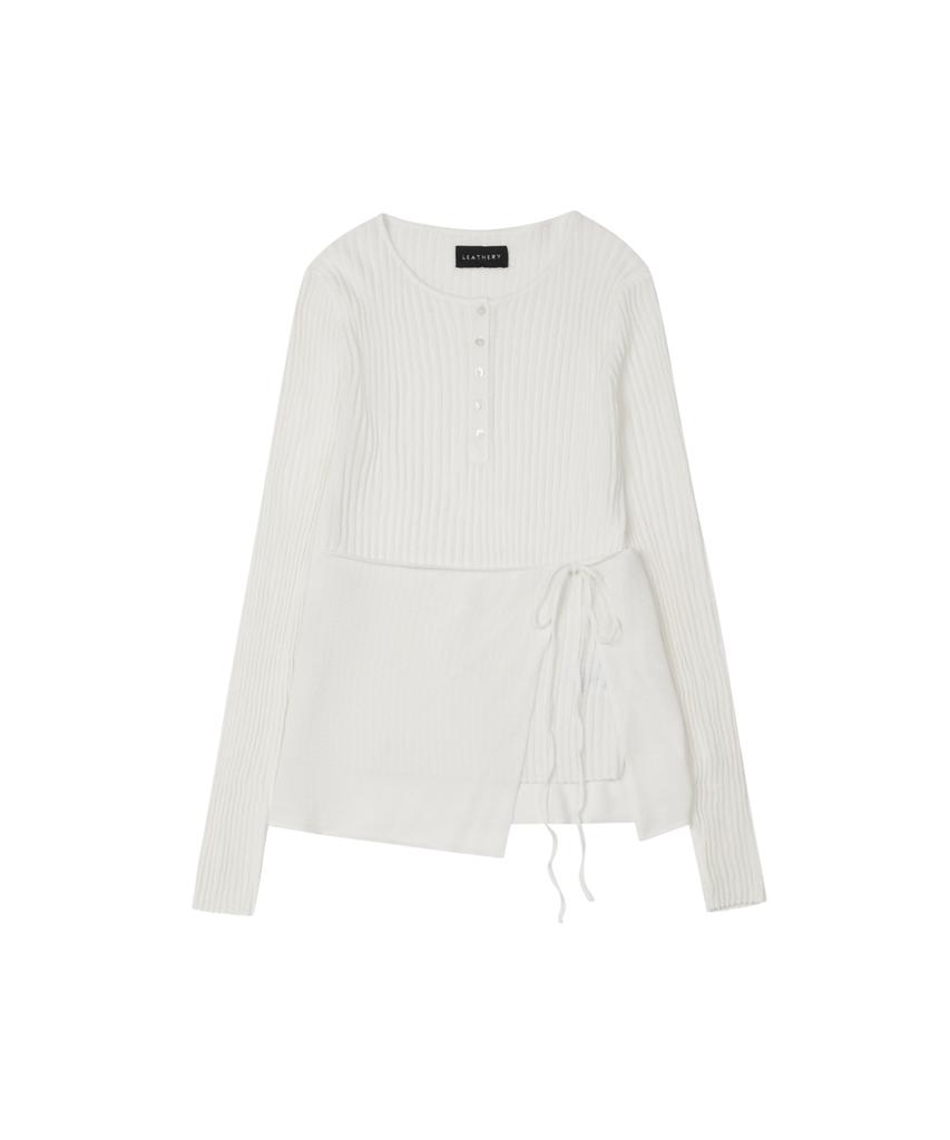 Ledeoli Henley Neck Layered Set Linen Knit Top [Black]