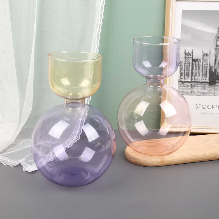 Nordic Modern Simple High Sensitivity Colorful Glass Tabletop Vase Elegant Flowers Water Cultivation Vases for Home Living Room