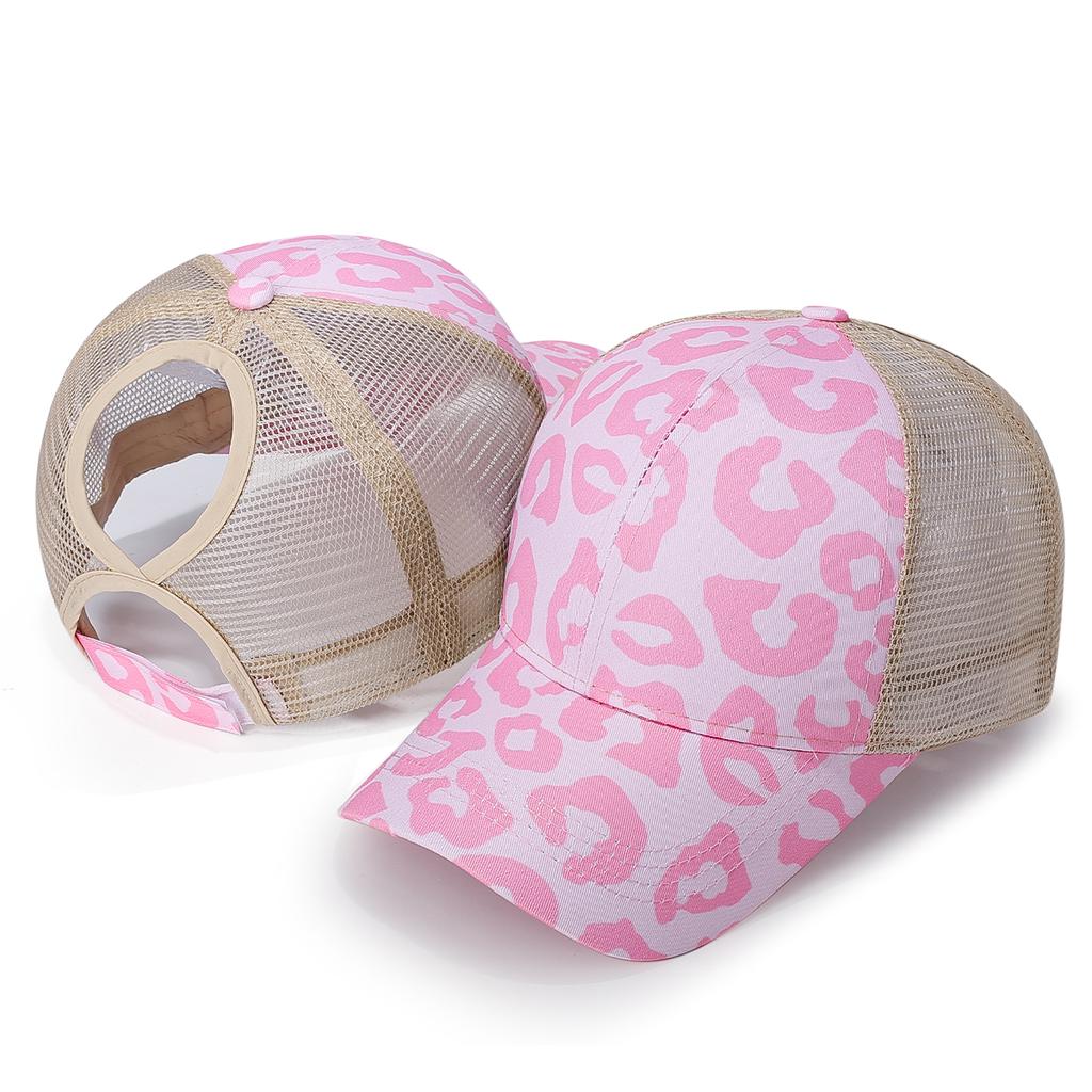 New Ponytail Hole Baseball Cap Solid Summer Fashion Leopard Print Mesh Hat Women's Personalized Velcro Adjustable Hat