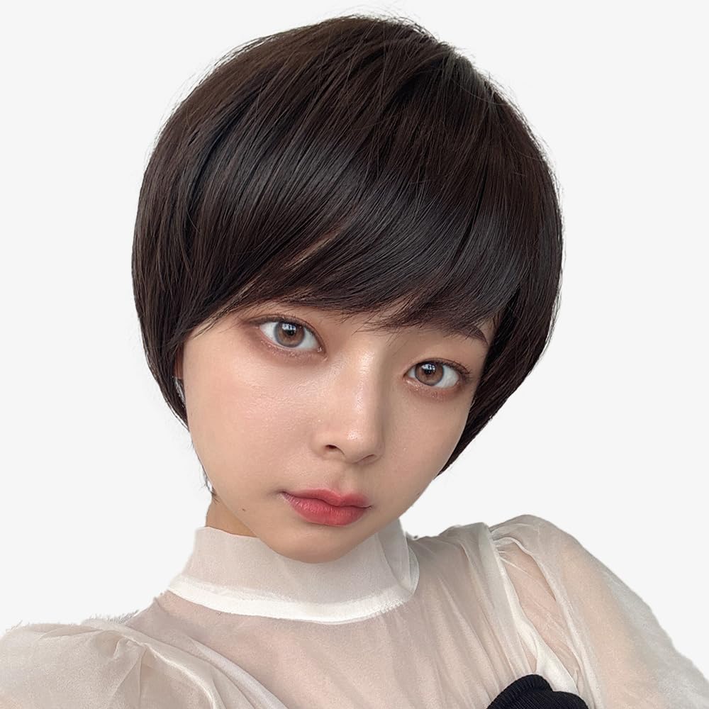 AQUADOLL Short Full Wig, High Tone, Ash, Blonde, Greige, Brown, Free Size, DBR (Deep Brown) (wg346DBR)