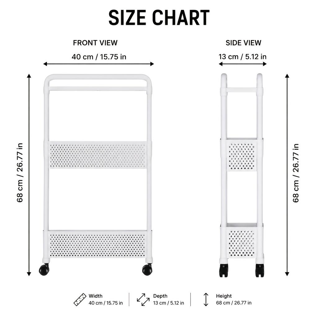 3 Tier Slim Rolling Utility Cart Narrow Storage Shelf Mobile Kitchen Bathroom Gap Organizer Unit with Wheels