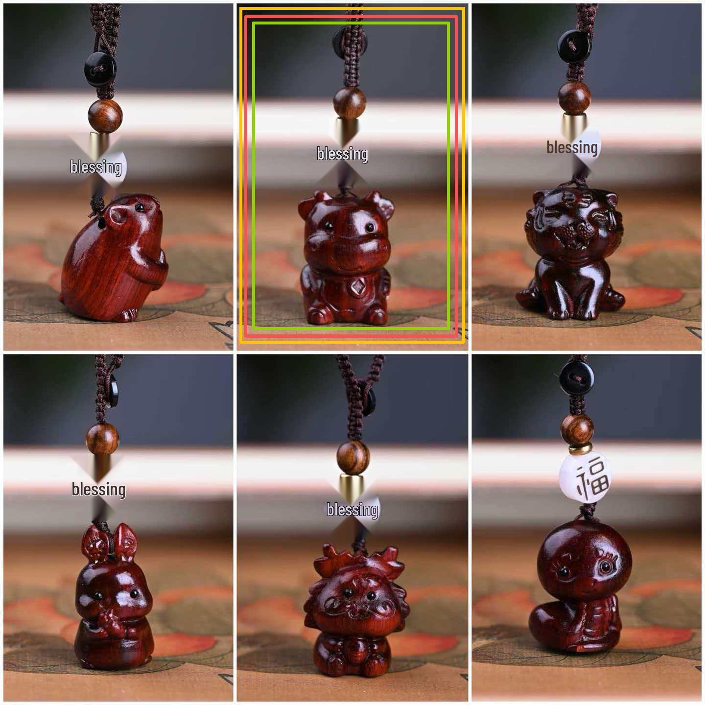 Rosewood Zodiac Animal Charm Keychain: Rat, Tiger, Rabbit, Dragon, Monkey, Pig Pendant for Phone or Bag
