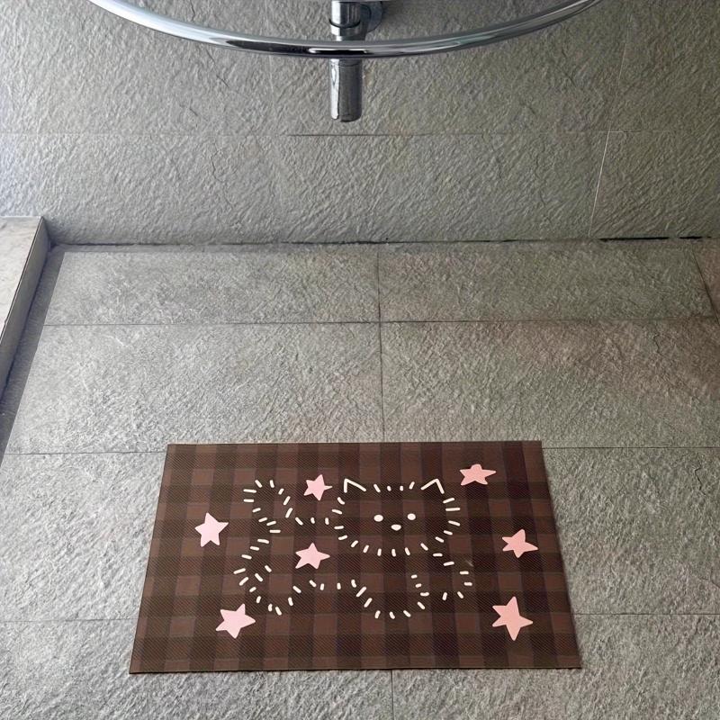 VIKAMA plaid starry bear bathroom mat, anti slip quick drying foot mat, atmospheric feeling, bathroom decoration