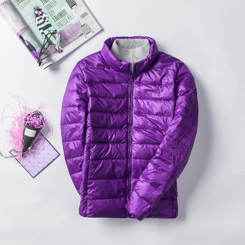 Women's Minimalist Solid-Color Down Jacket with Stand Collar Lightweight Style Plus Size Available