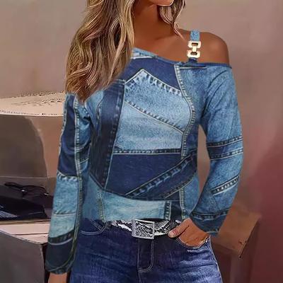 Damenmode Casual Herbst Winter Denim Langarm Pullover & Langarm