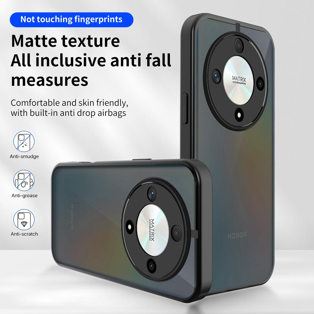 KEYSION Matte Translucent Black Phone Case for HONOR X9b 5G Soft Silicone+PC Clear Shockproof Back Cover for Magic 6 Lite 5G