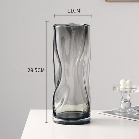 Creative Gray Pleated Glass Vase for Fresh Flowers and Lilies – Twisted Pattern Living Room Ornament