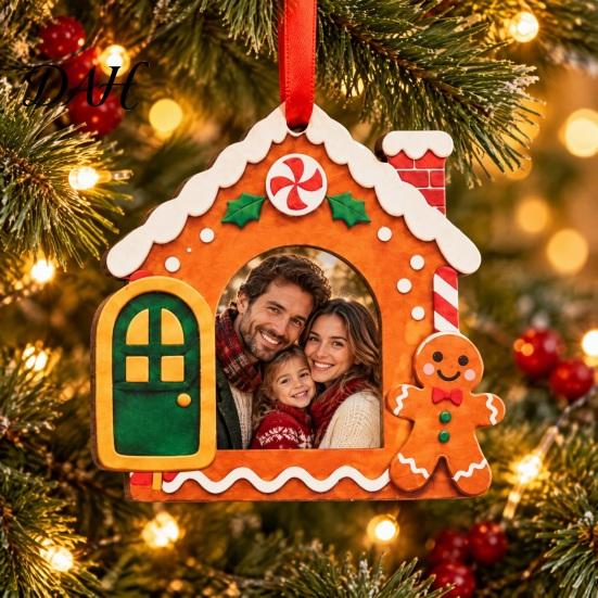 Festive Wood Photo Frames Christmas Frame Pendant with Hanging Rope, Personalized Wooden Picture for Holiday Custom Keepsake Ornaments Tree