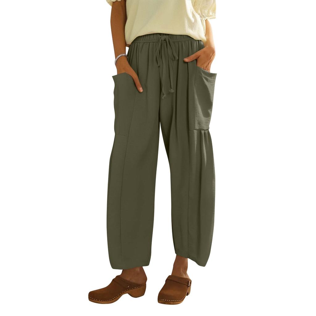 Women Plus Size Wide Leg Pants Middle Waist Summer Baggy Pants With Pockets