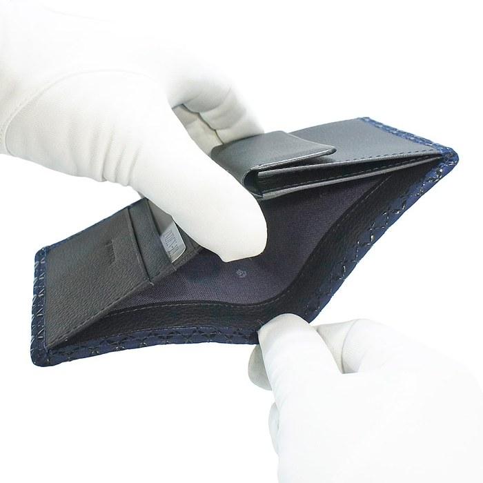 [Inden-ya] Wallet Bi-fold Wallet Z Thin Compact Deer Leather Navy X Black Lacquer Shichihou-tsunagi Pattern 2013-04-179 Navy, Black 10.2cm
