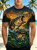 [Printed Design – Not Textured] Men's Fun Printed T-Shirt, New Men's Short-Sleeve T-Shirt, Vividly Depicts the Moment of a Giant Fish Leaping Out of