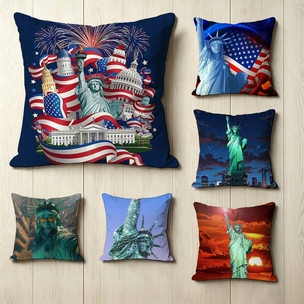 New York USA S-Statue of Liberty Square Double-Sided printed Pillow Case Bedroom Bedside Pillow Sofa Cushion Cover