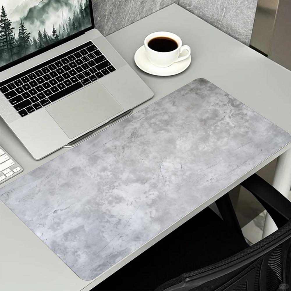 Minimalist Grey Marble Texture Large Extended Mouse Pad NonSlip Rubber With Stitched Edges For Gaming And Office Desk Setup