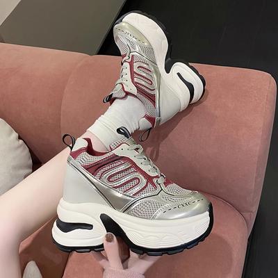 Damen High Platform Sneakers Neue Frühling Sommer Atmungsaktive Schuhe 10CM Dicke Sohle Air Mesh Freizeitschuhe Klobige Dad Sport Sneakers