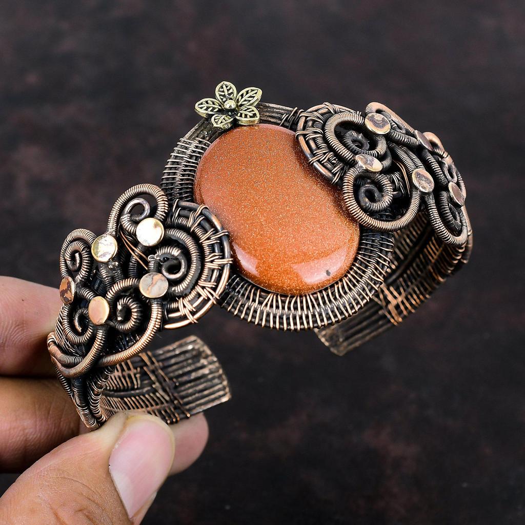 Sun Sitara Bangle Copper Wire Wrapped Cuff Bracelet Real Gemstone Bangle Copper Jewelry Handmade Adjustable Bangle Flower Cuff Gift For Mom