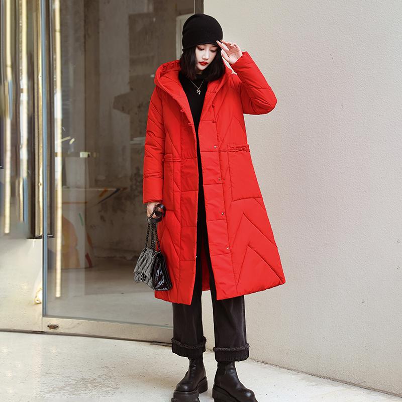 Women Autumn Winter Hooded Neck Long Sleeve Solid Color Single Breasted Knot Loose Warm Long Coat