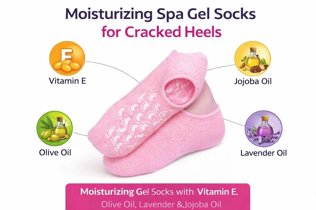 Spa Gel Socks for Women & Men – Moisturising Socks for Cracked Heels with Vitamin E, Olive Oil, Lavender Oil & Jojoba Oil – Soft Hydrating Socks