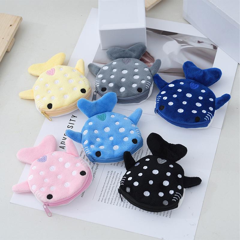 Women Plush Shark Coin Purse Cute Mini Coin Bags Pouch Zipper Three-dimensional Coin Money Headphone Holder Bag Wallet Ke