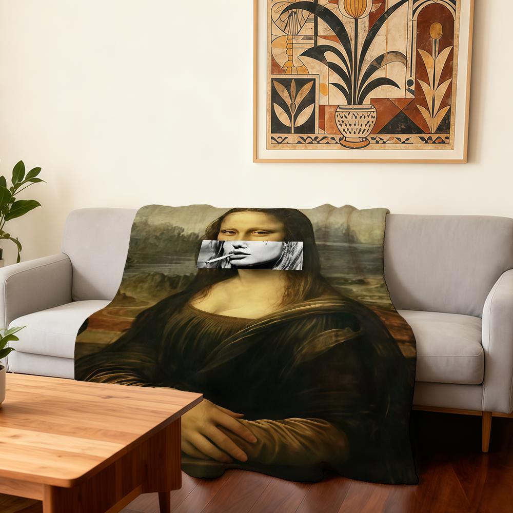 Mona Lisa Smile Art Funny Blanket Super Warm Comfortable Plush Throw Blanket Child Home Sofa Bedroom Gift