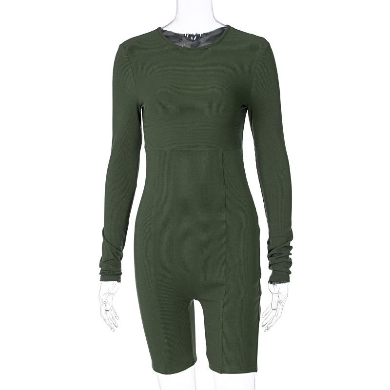Ladie Long Sleeve Yoga Jumpsuit Sexy Female Tight Solid Color Jumpsuit