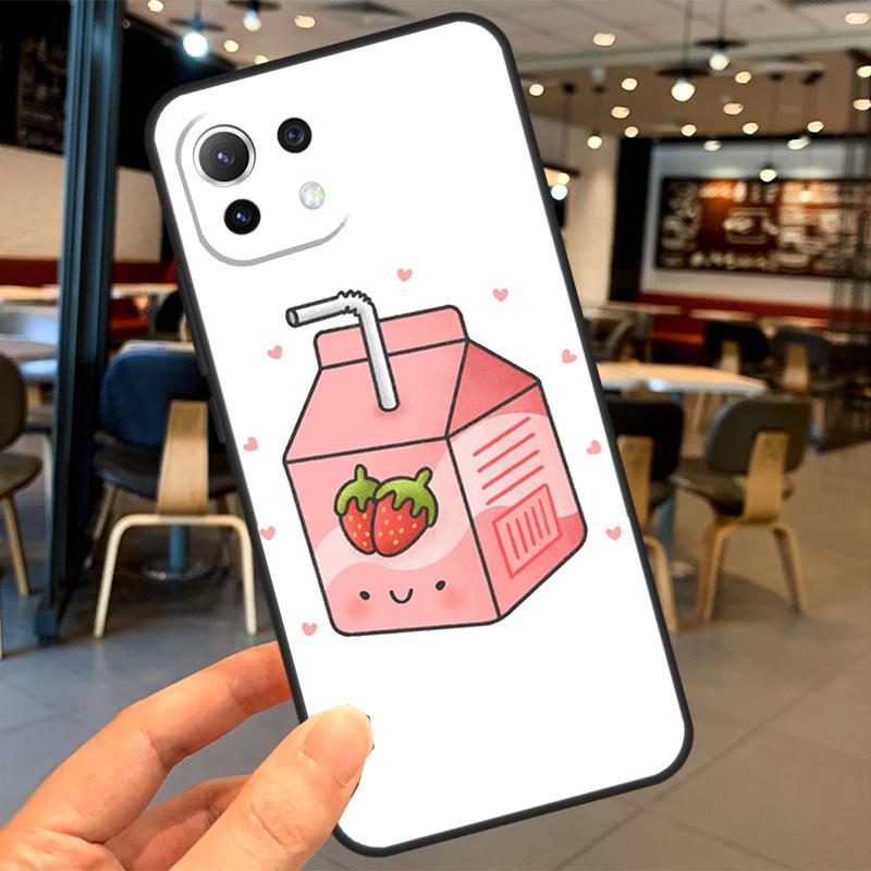 Cute Strawberry Milk Box Case For Xiaomi 14T 11T 12T 13T Pro 13 14 15 Ultra POCO X7 Pro X3 X5 X6 F5 F6 M6 Pro Coque