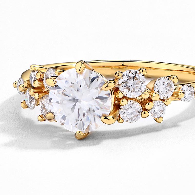 Golden Meteor Moissanite Diamond Ring: 14K Gold Electroplated 925 Silver with Small Diamonds, Luxury Women's Ring for Banquets