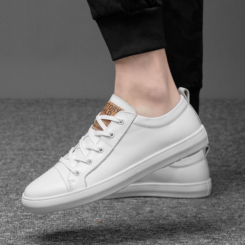 FashionHandmade Lace-Up Flats All-match Classic Skate Shoes Men Mens Genuine Leather Casual Shoes High Quality Men Comfortable Sneakers