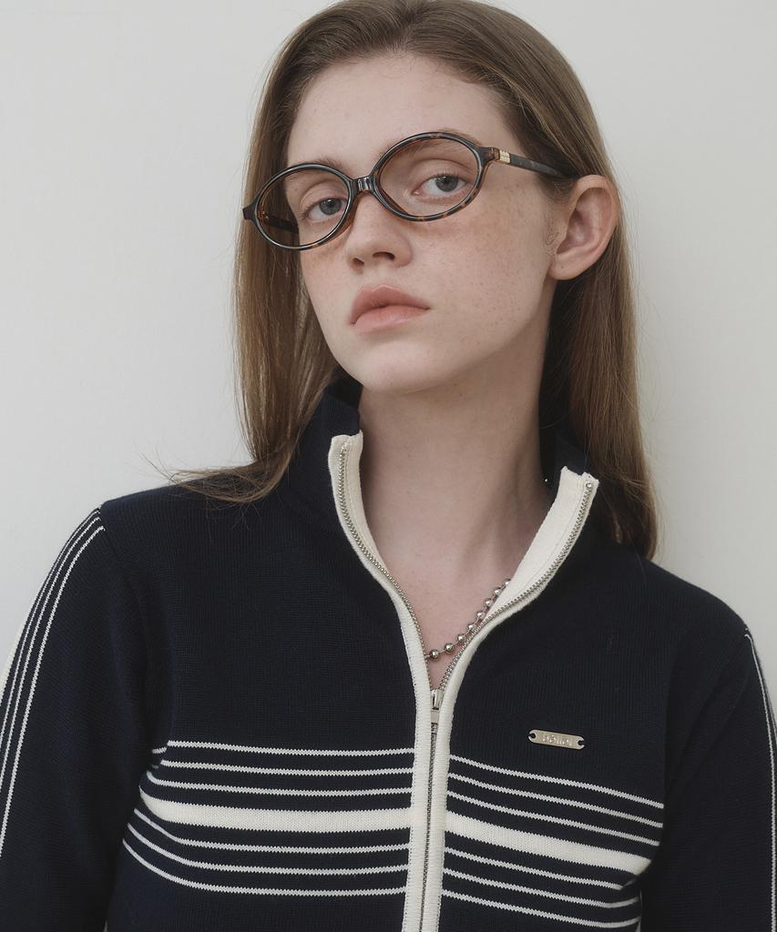 BELLOL Stitch Contrast Knit Zip-Up Navy