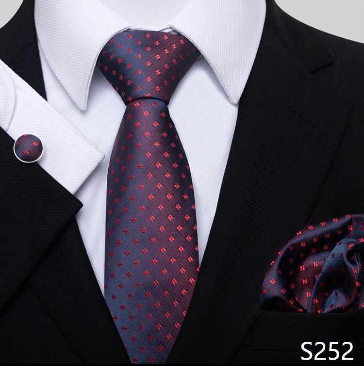 Newest Style Holiday Present Tie Pocket Squares Cufflink Set Necktie Men Dark Blue Wedding Accessories Office Cravat