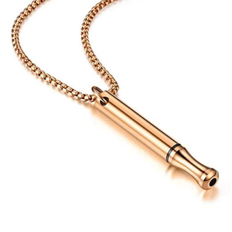 Stainless Steel Whistle for Relieving Anxiety, Meditation, Mindfulness Breathing, Yoga, Titanium Steel Pendant Necklace