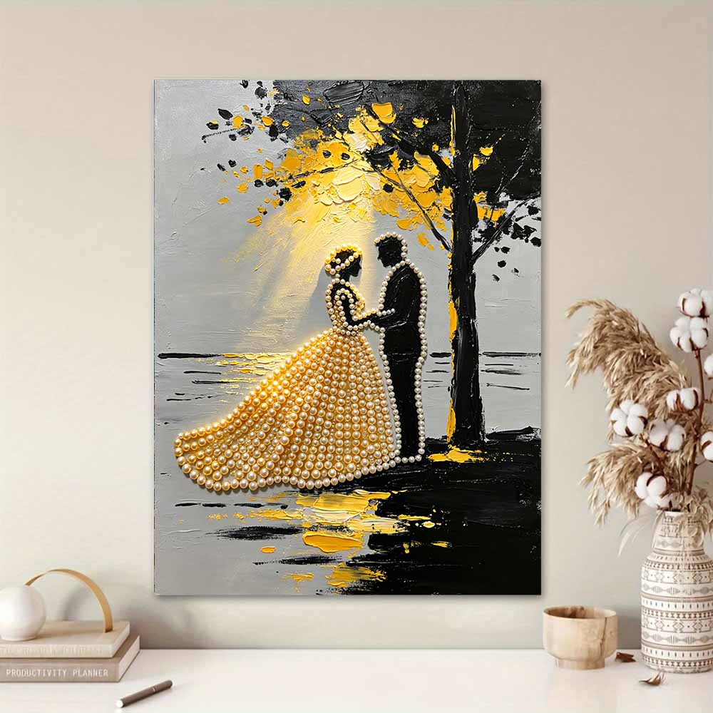 DIY Frameless Pearl Painting Kit Wedding Couple 3D Shiny Bead Art Canvas Relaxing Creative Craft for Home Wall Decor Gift