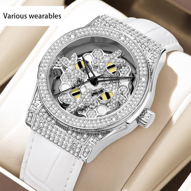 Time Comes and Goes, Diamond-encrusted Rotating Watch for Women, Quartz Watch