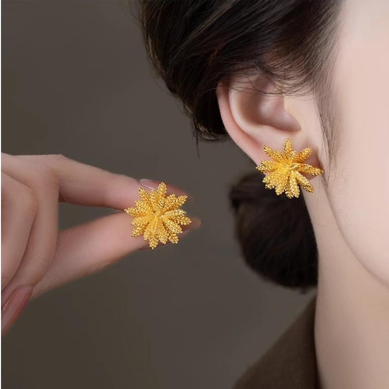 Leaves Flower Earrings for Women Trendy Vintage Ear Stud Wheat Unique Design Golden Color Girl Jewelry Gift