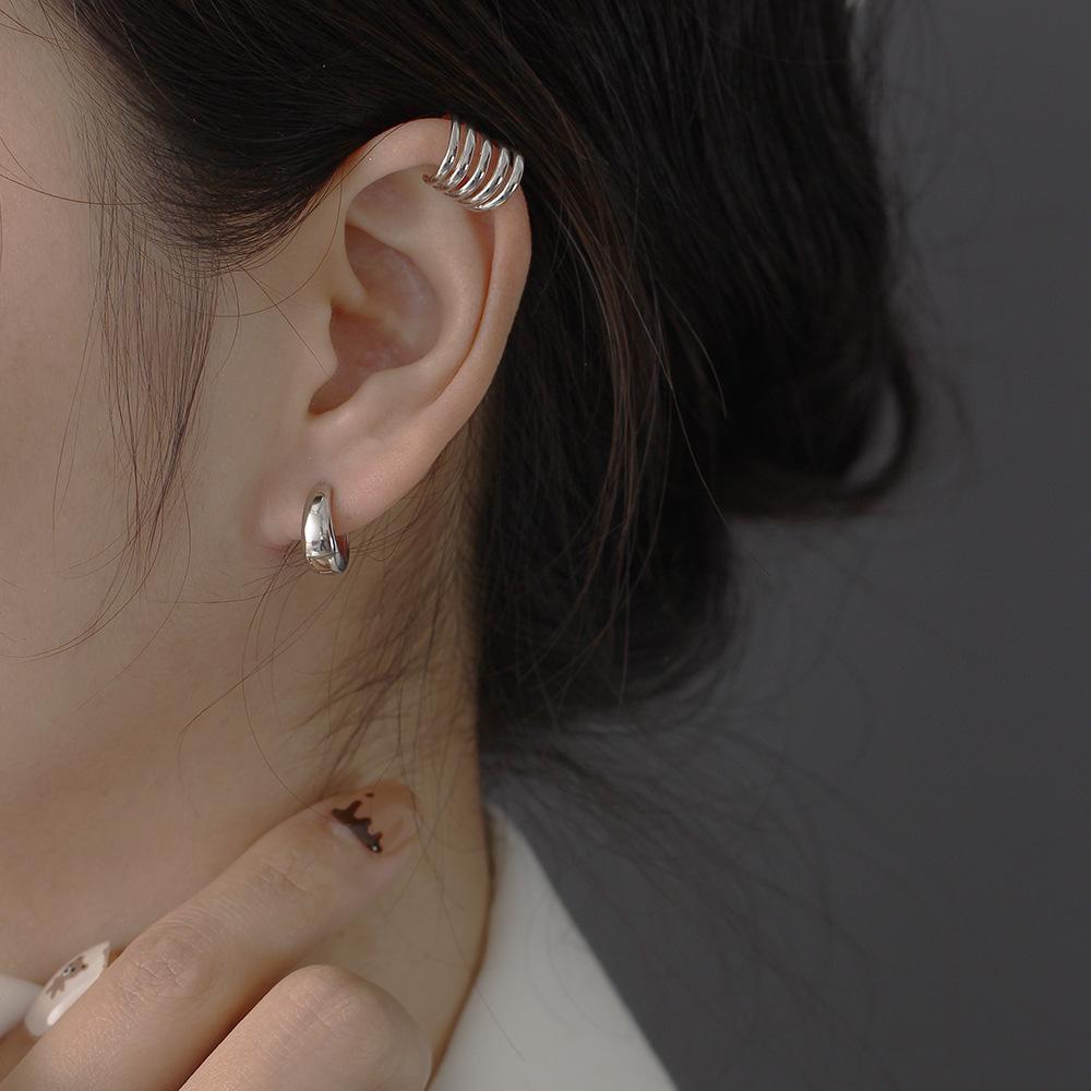 European & American S925 Sterling Silver Geometric Wide Ear Hoops - Trendy Internet Celebrity Earrings
